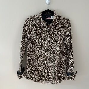 Tizzie Womens Leopard Print Cotton Button Down Top Equestrian Cuffs Sz Small